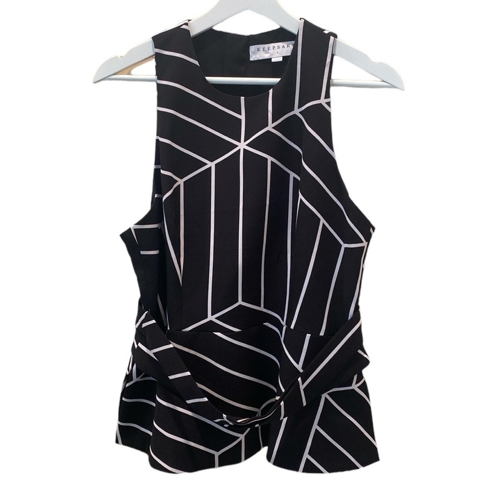 Keepsake asymmetrical striped sleeveless black white blouse - Picture 3 of 5